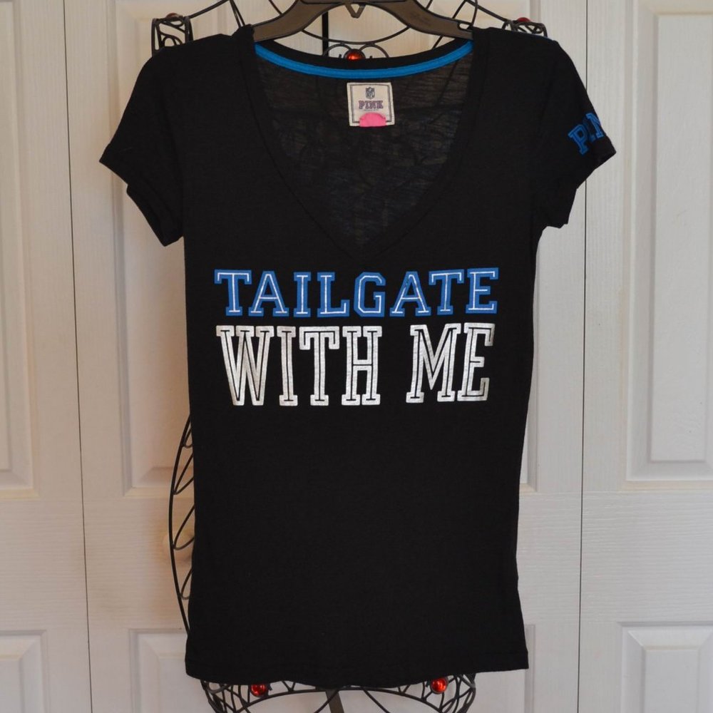 Victoria's Secret PINK NFL Carolina Panthers T-Shirt Top Black Blue XS EUC